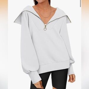 White Zip-Up Sweatshirt with Gold Zipper